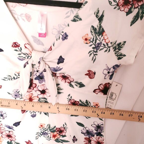 No Boundaries White Floral Stretchy Short Sleeve Youth Dress Size L (11-13) - Picture 3 of 14
